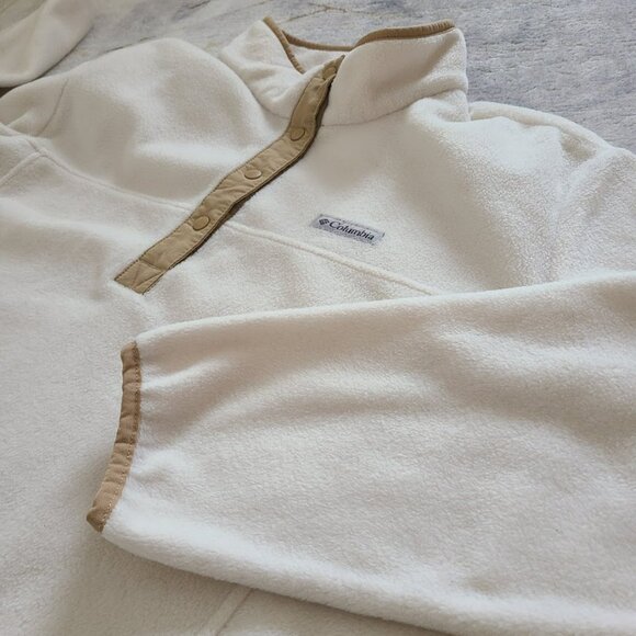 Columbia Women’s 3X Cream Fleece Snap Pullover Jacket Tan Trim - Picture 2 of 9